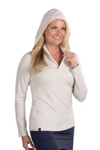 Woman Wearing SwingDish Melanie Collared Hoodie - Cream Product View 1