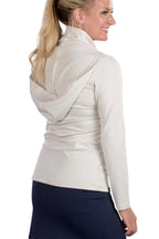 Woman Wearing SwingDish Melanie Collared Hoodie - Cream Product View 3