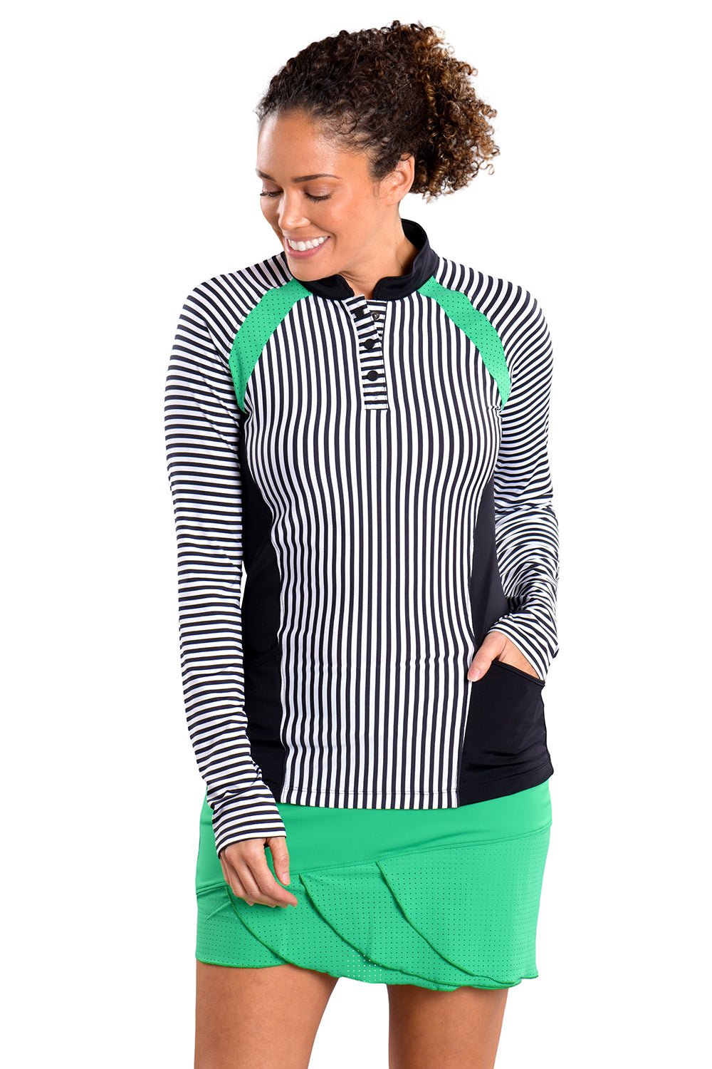 Abby Stripe Long Sleeve Top - SwingDish Women's Golf and Tennis Tops
