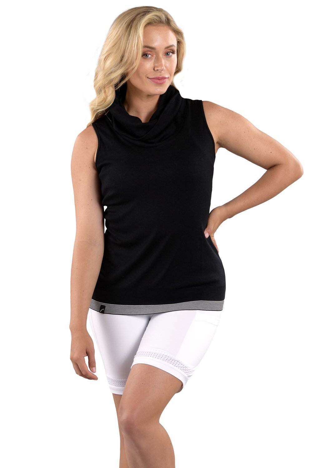 Woman Wearing SwingDish Abigail Black Top Product View 1