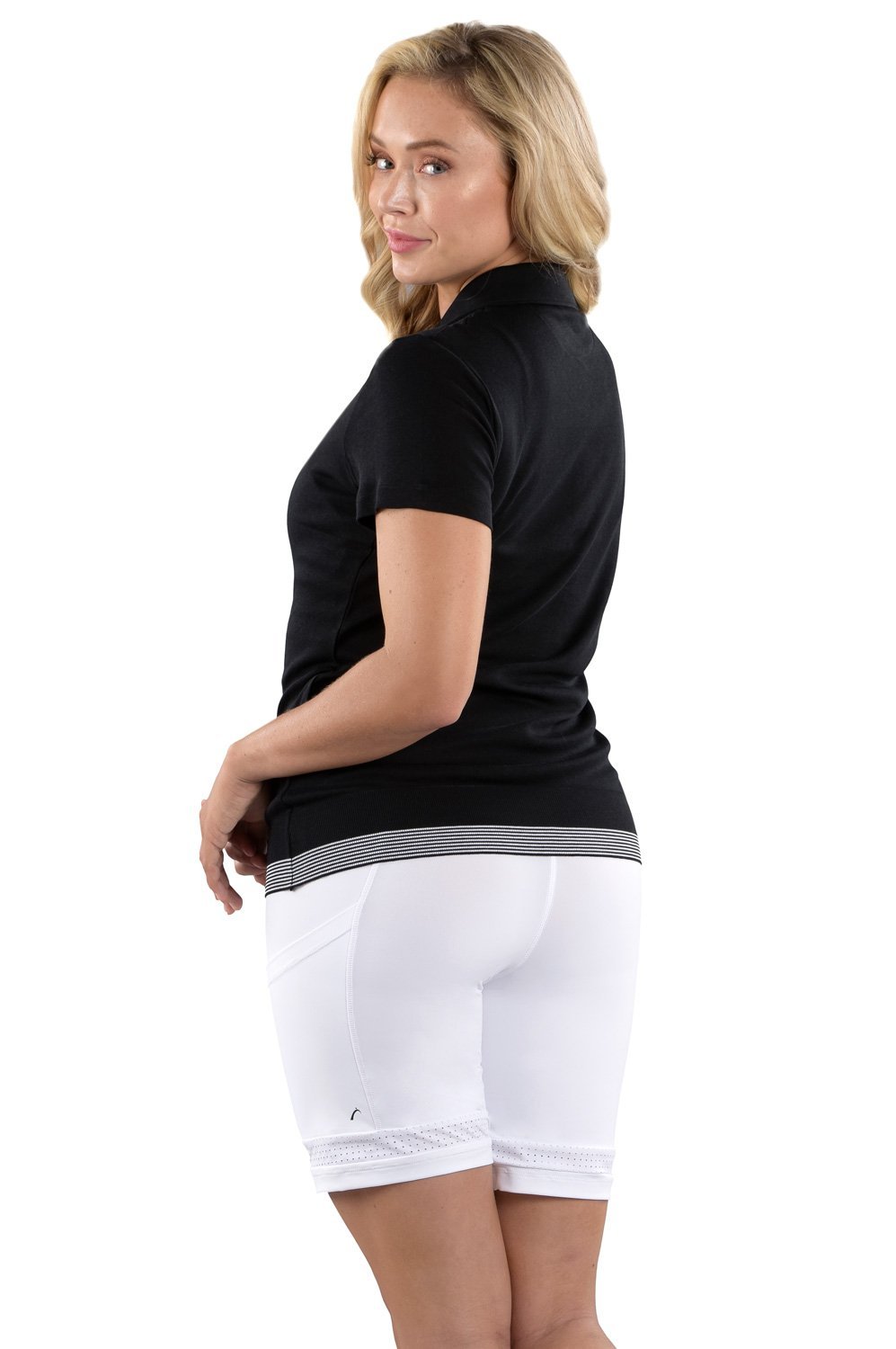 Woman Wearing SwingDish Autumn Black Top Product View 4