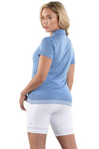 Woman Wearing SwingDish Autumn Blue Top Product View 3