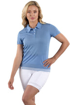 Woman Wearing SwingDish Autumn Blue Top Product View 1