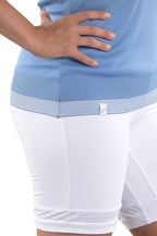 Woman Wearing SwingDish Autumn Blue Top Product View 2