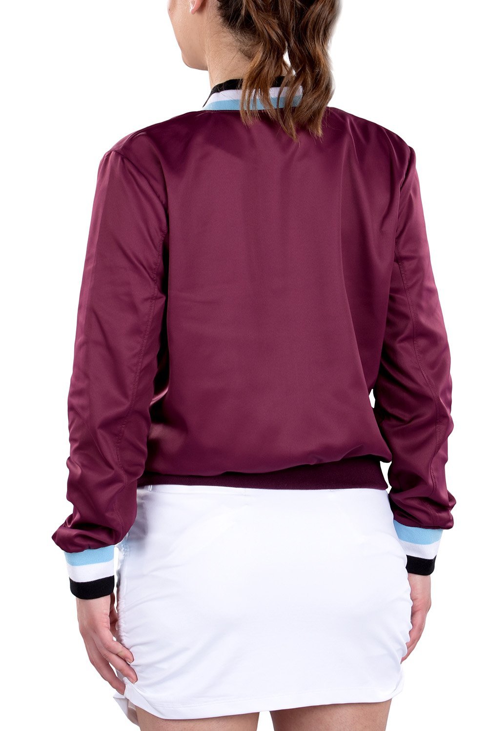 Berlin Mulberry Bomber Jacket Rear View | Women's Maroon Jacket | SwingDish