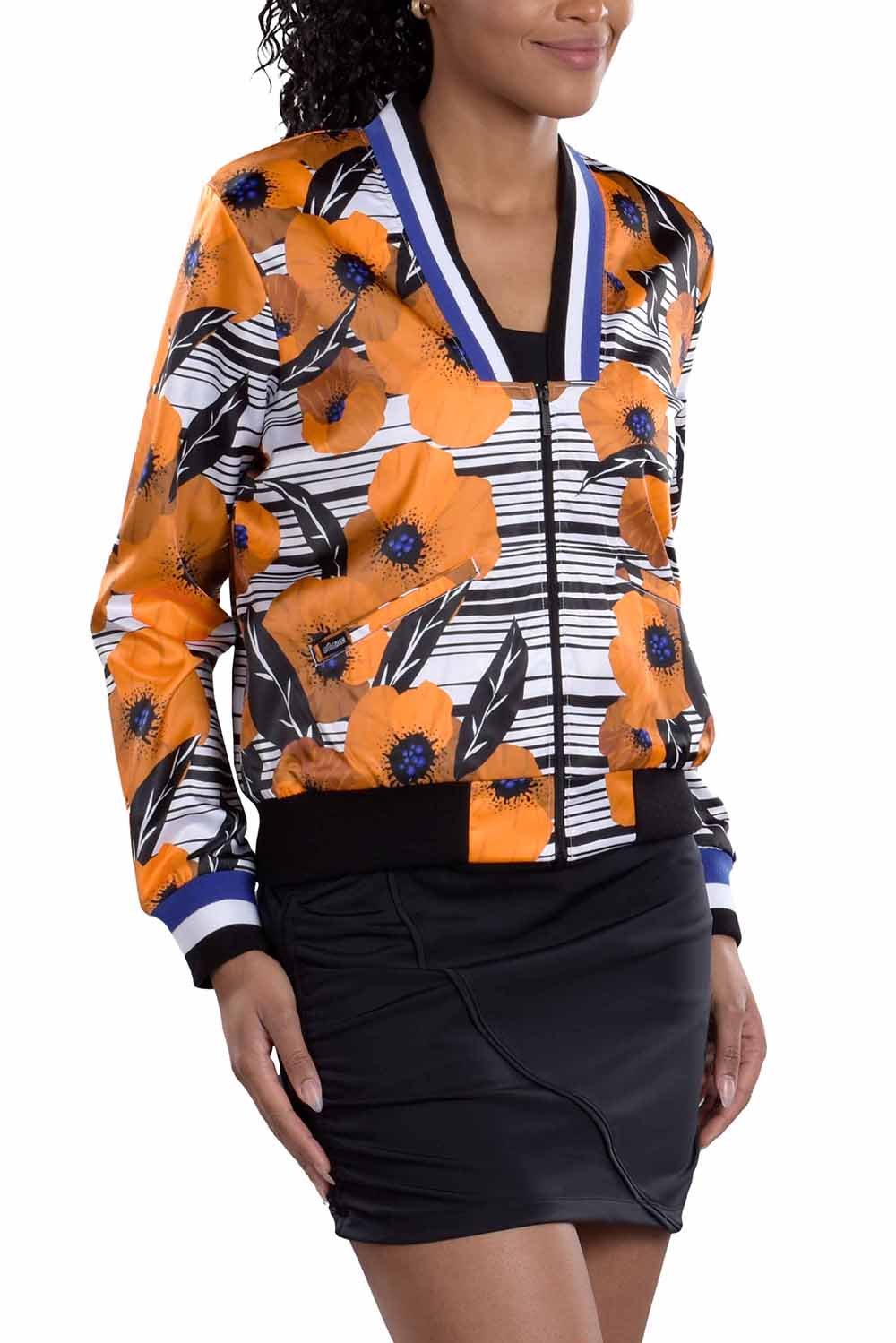 Berlin Print Bomber Jacket Front View | Women's Floral Print Jacket | SwingDish 
