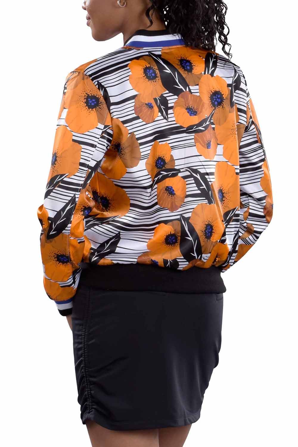 Berlin Print Bomber Jacket Rear View | Women's Floral Print Jacket | SwingDish 