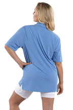 Woman Wearing SwingDish Boyfriend Polo Blue Product View 1