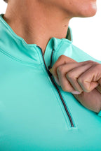 Woman Wearing SwingDish Boyfriend Pullover Mint Product View 4