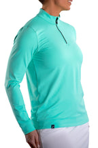 Woman Wearing SwingDish Boyfriend Pullover Mint Product View 6