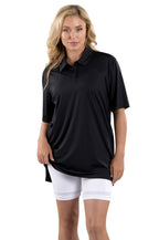 Woman Wearing SwingDish Boyfriend Polo Black Product View 1