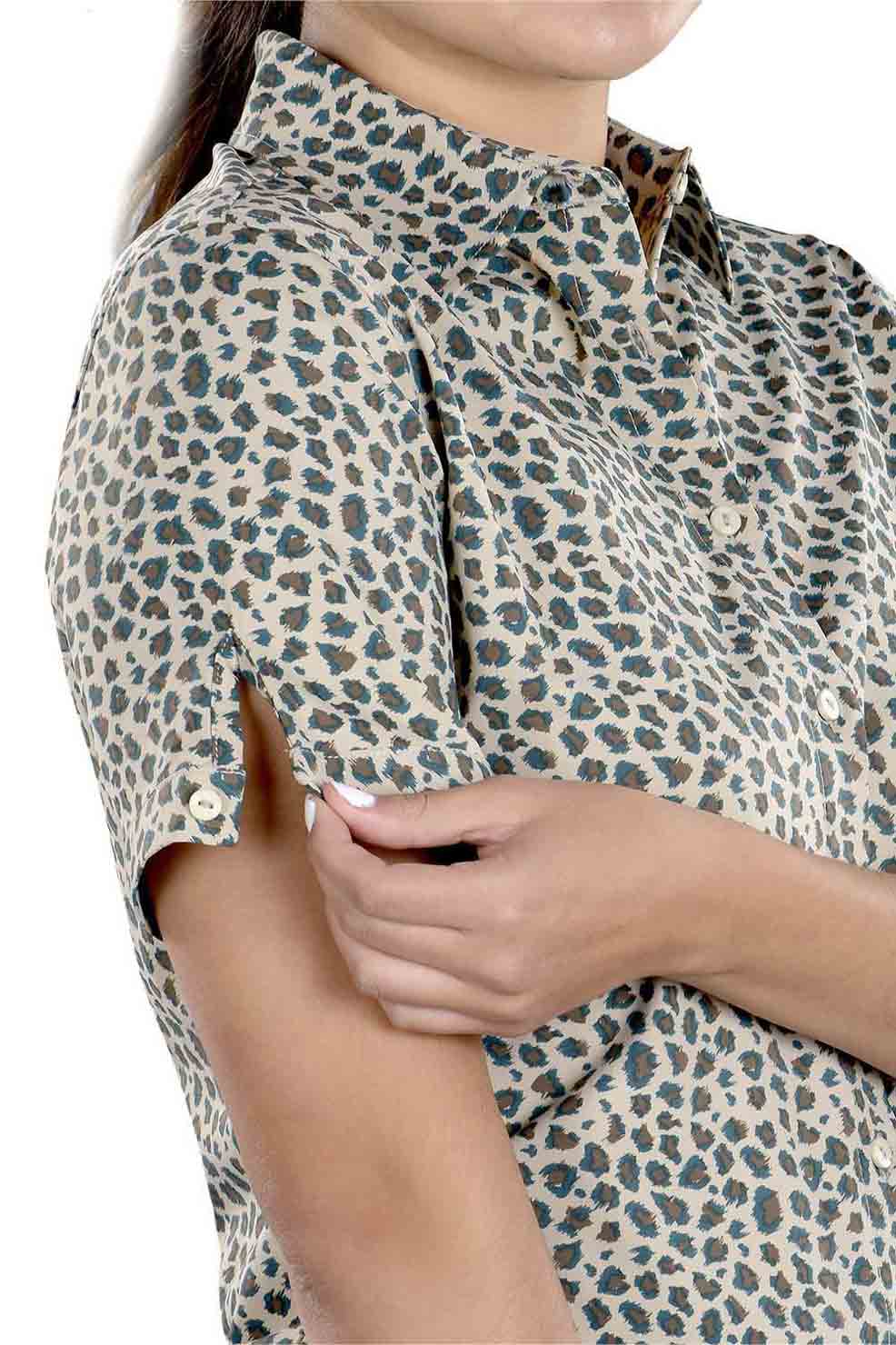 Caitlyn Mini Leopard Button Up Short Sleeve Shirt - SwingDish