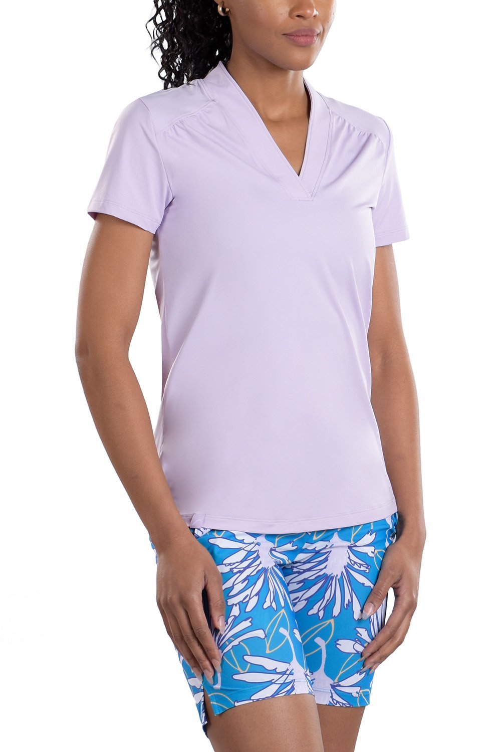 Woman Wearing SwingDish Caroline Lilac Top Product View 1