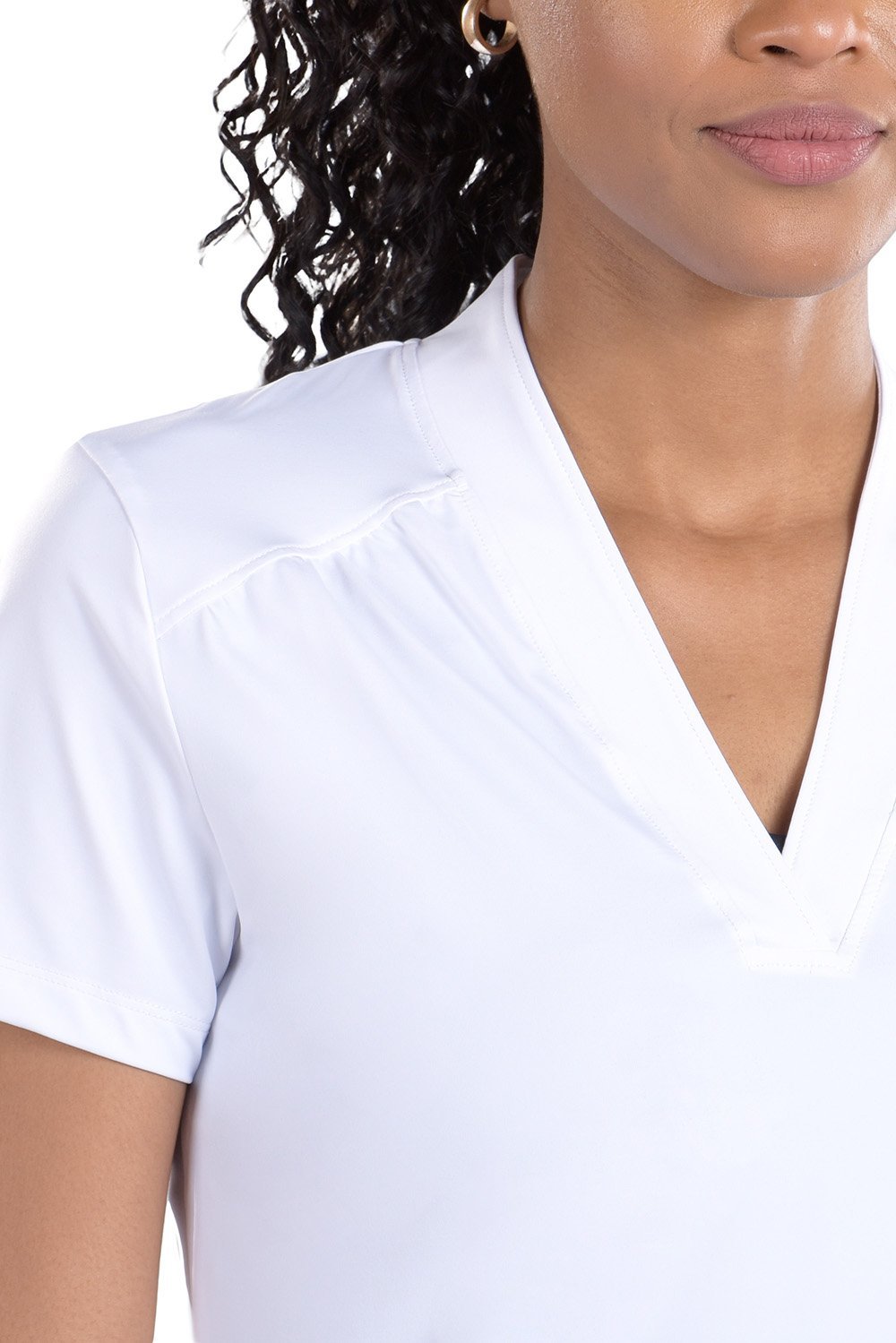 Woman Wearing SwingDish Caroline White Top Product View 2