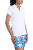 Woman Wearing SwingDish Caroline White Top Product View 1