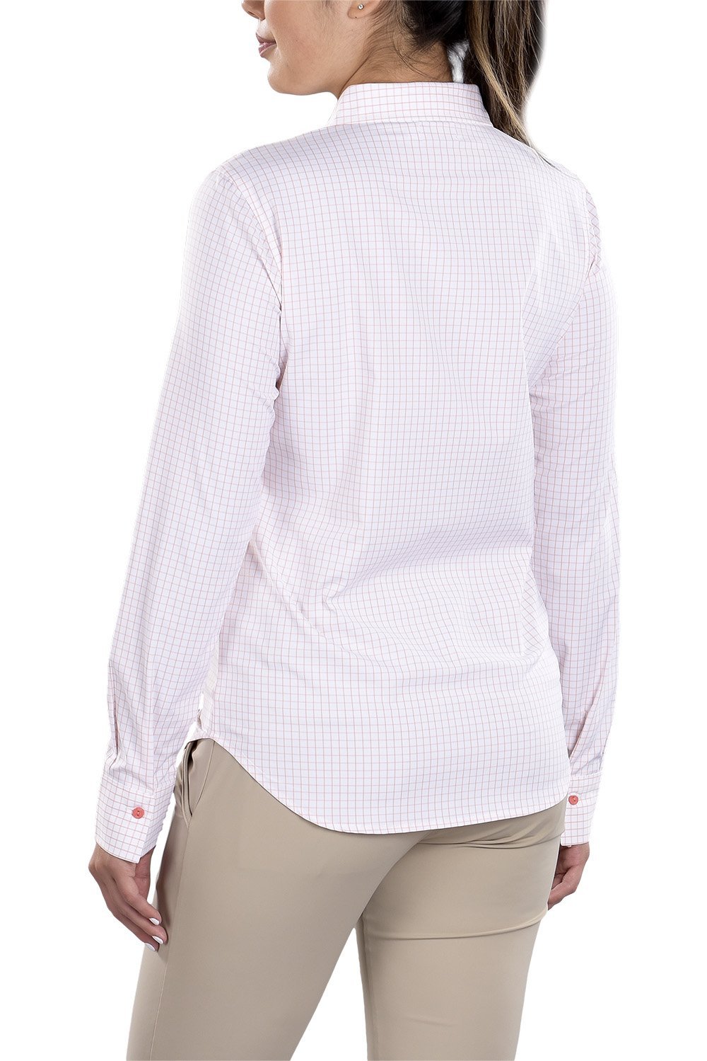Woman Wearing SwingDish Charlene Dusty Pink Button Up Shirt Product View 2