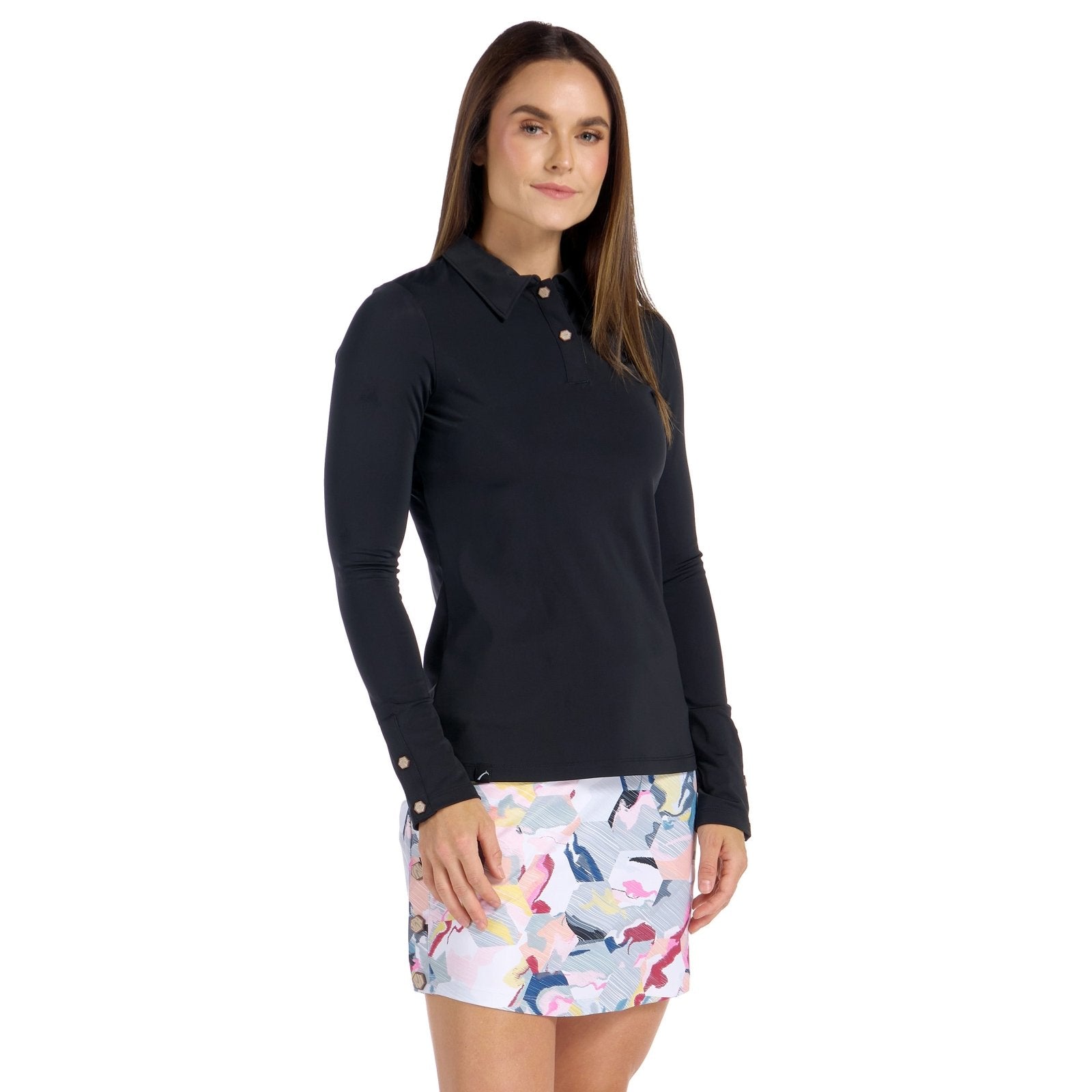 Clara Long Sleeve Black Top - SwingDish Women's Golf and Tennis Top