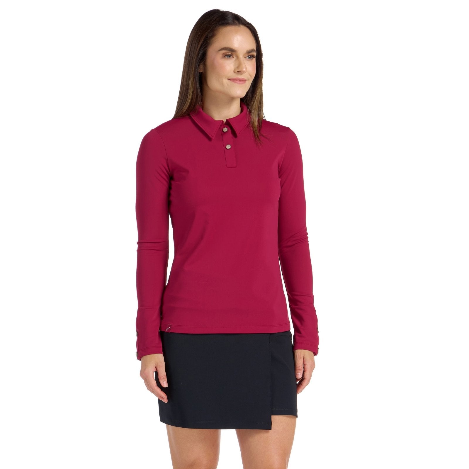 Clara Long Sleeve Crimson Top - SwingDish Women's Golf and Tennis Top