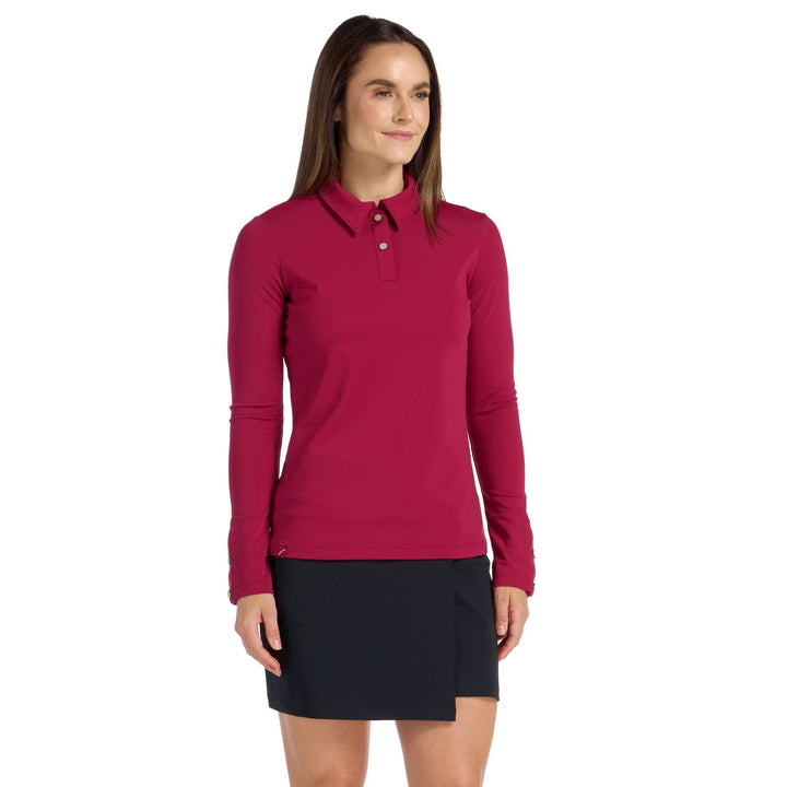 ladies golf dresses with sleeves CLARA LONG SLEEVE CRIMSON GOLF SHIRT - FINAL SALE | Women's Golf