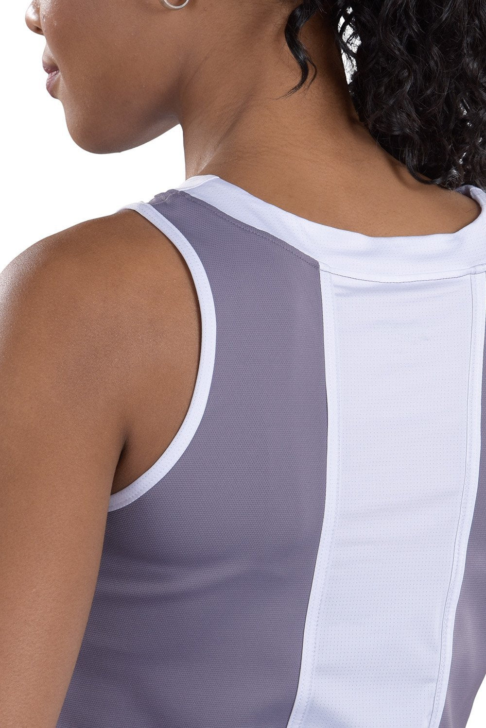Woman Wearing SwingDish Eliza Tie-Back Tank Top in Secret and White Product View 4