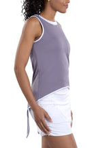 Woman Wearing SwingDish Eliza Tie-Back Tank Top in Secret and White Product View 7