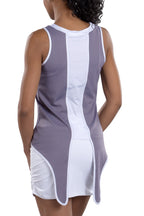 Woman Wearing SwingDish Eliza Tie-Back Tank Top in Secret and White Product View 5