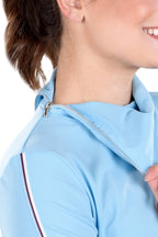 Ellie Cornflower Blue Top Neck View | Light Blue Women's Jacket | SwingDish