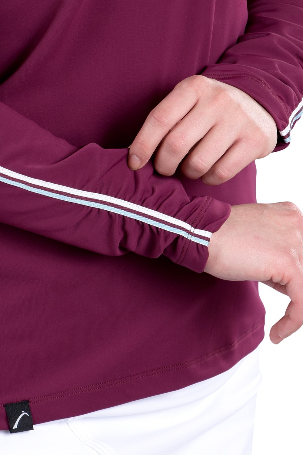 Ellie Mulberry Top Sleeve Angle | Women's Long Sleeve Maroon | SwingDish