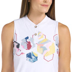Emery White/Print Top - SwingDish Women's Golf and Tennis Top