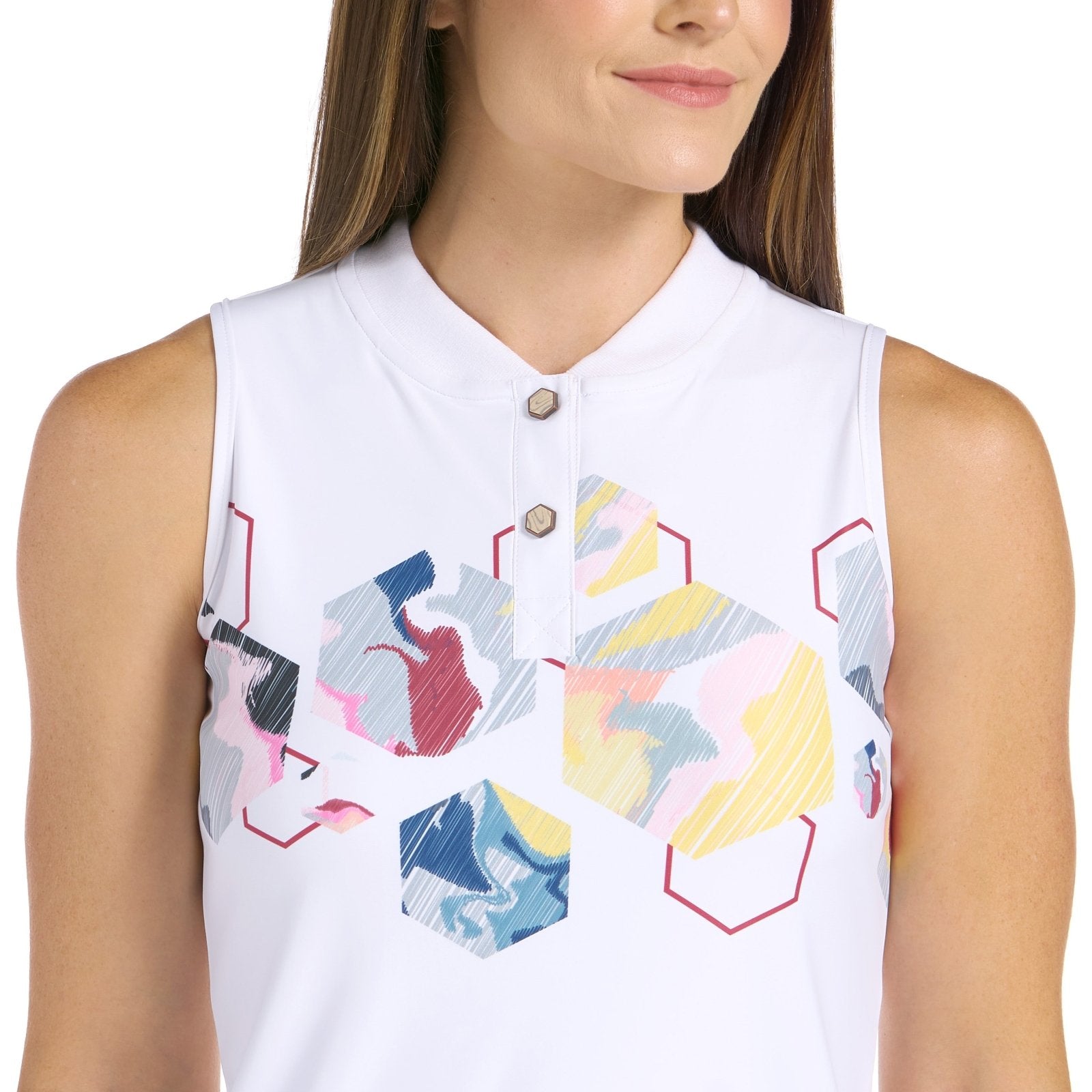 Emery White/Print Top - SwingDish Women's Golf and Tennis Top