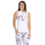 Emery White/Print Top - SwingDish Women's Golf and Tennis Top