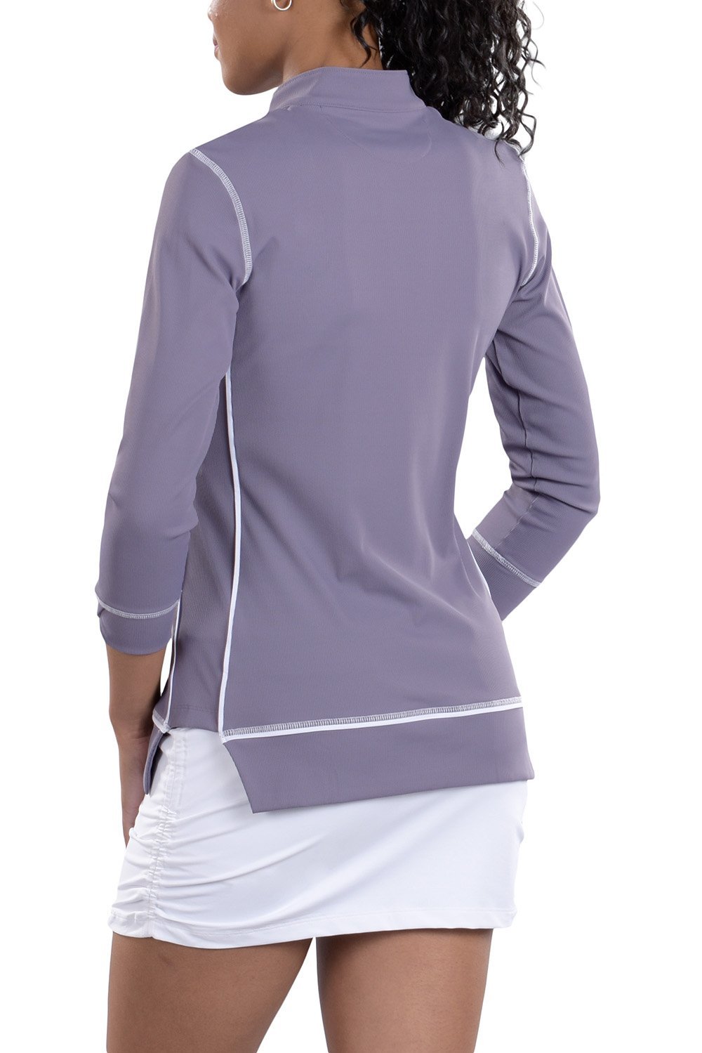 Woman Wearing SwingDish Haley 3/4 Sleeve Top in Secret Product View 2