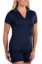 Woman Wearing SwingDish Harper Navy Product View 1