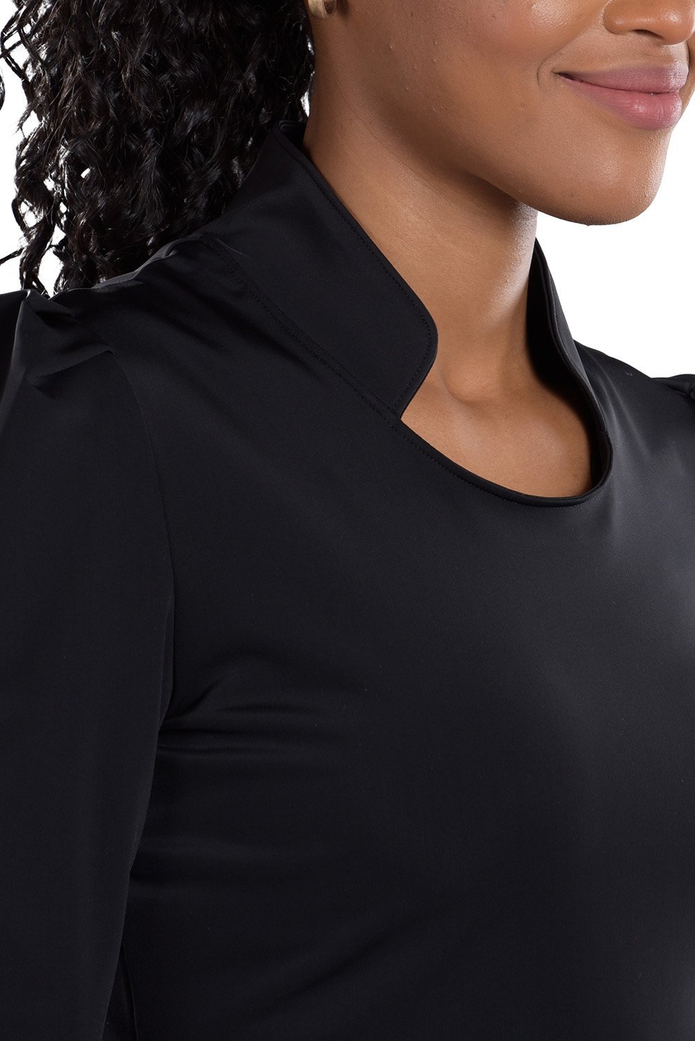 Woman Wearing SwingDish Kali Black Top Product View 3