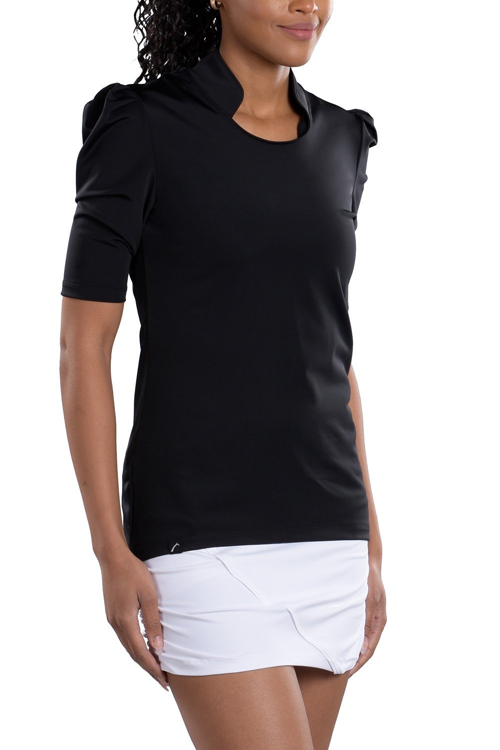 Woman Wearing SwingDish Kali Black Top Product View 1