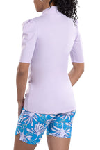 Woman Wearing SwingDish Kali Lilac Mid Sleeve Top Product View 2
