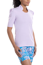 Woman Wearing SwingDish Kali Lilac Mid Sleeve Top Product View 1