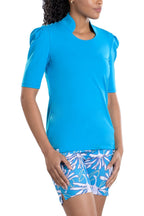 Woman Wearing SwingDish Kali Peacock Mid Sleeve Top Product View 1