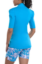 Woman Wearing SwingDish Kali Peacock Mid Sleeve Top Product View 3