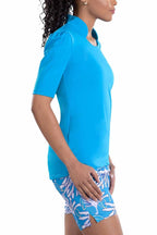 Woman Wearing SwingDish Kali Peacock Mid Sleeve Top Product View 4