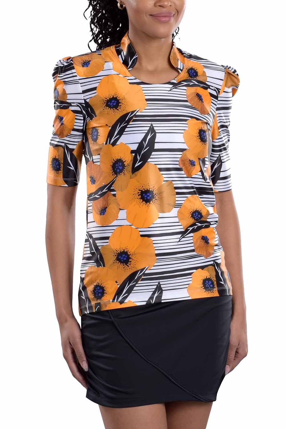 Woman Wearing SwingDish Kali Print Top Product View 1