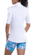Woman Wearing SwingDish Kali White Mid Sleeve Top Product View 3