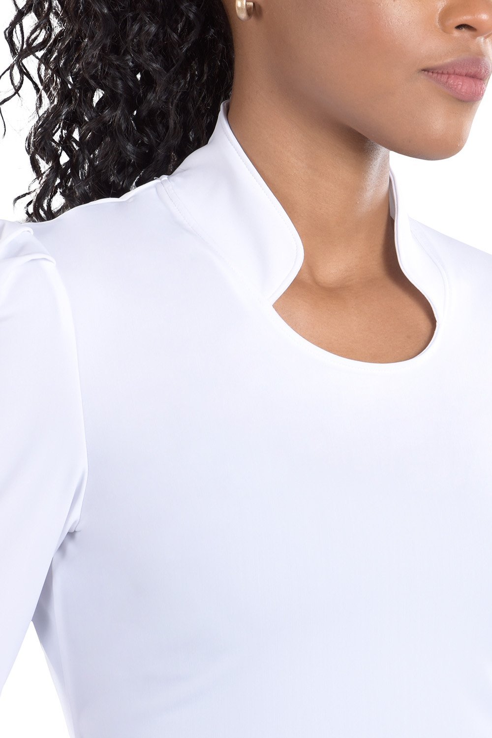 Woman Wearing SwingDish Kali White Mid Sleeve Top Product View 2