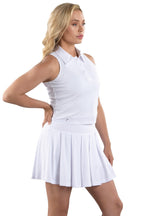 Woman Wearing SwingDish Kaylee White Racerback Cropped Polo Product View 4