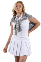 Kaylee White Racerback Cropped Polo With Cardigan | SwingDish