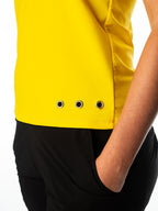 Woman Wearing SwingDish Polly Yellow Sleeveless Polo Product View 3