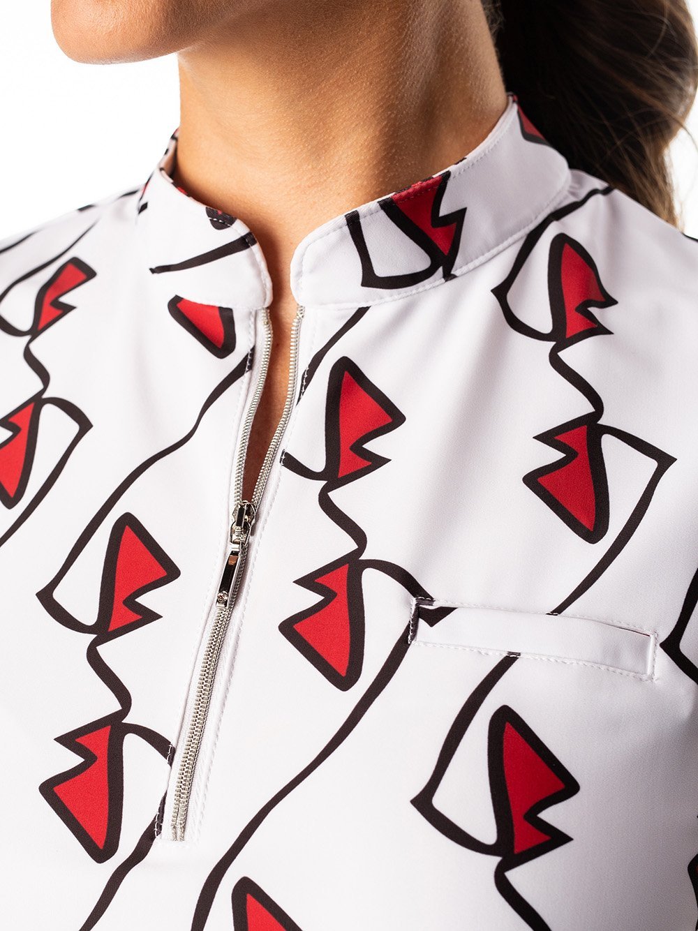 Woman Wearing SwingDish Polly Lip Print Sleeveless Polo Product View 3