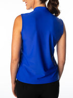 Woman Wearing SwingDish Polly Cobalt Blue Sleeveless Polo Product View 2