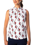 Woman Wearing SwingDish Polly Lip Print Sleeveless Polo Product View 1