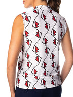Woman Wearing SwingDish Polly Lip Print Sleeveless Polo Product View 2